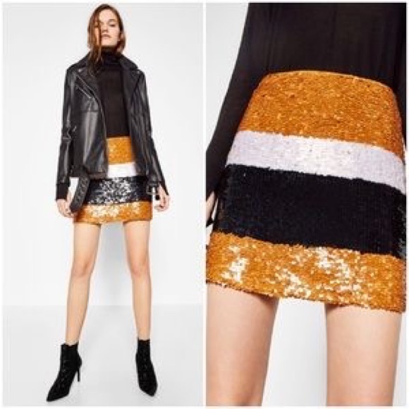 Sequin Color-Block Zara Skirt (Orange/White/Black) - Picture 3 of 5